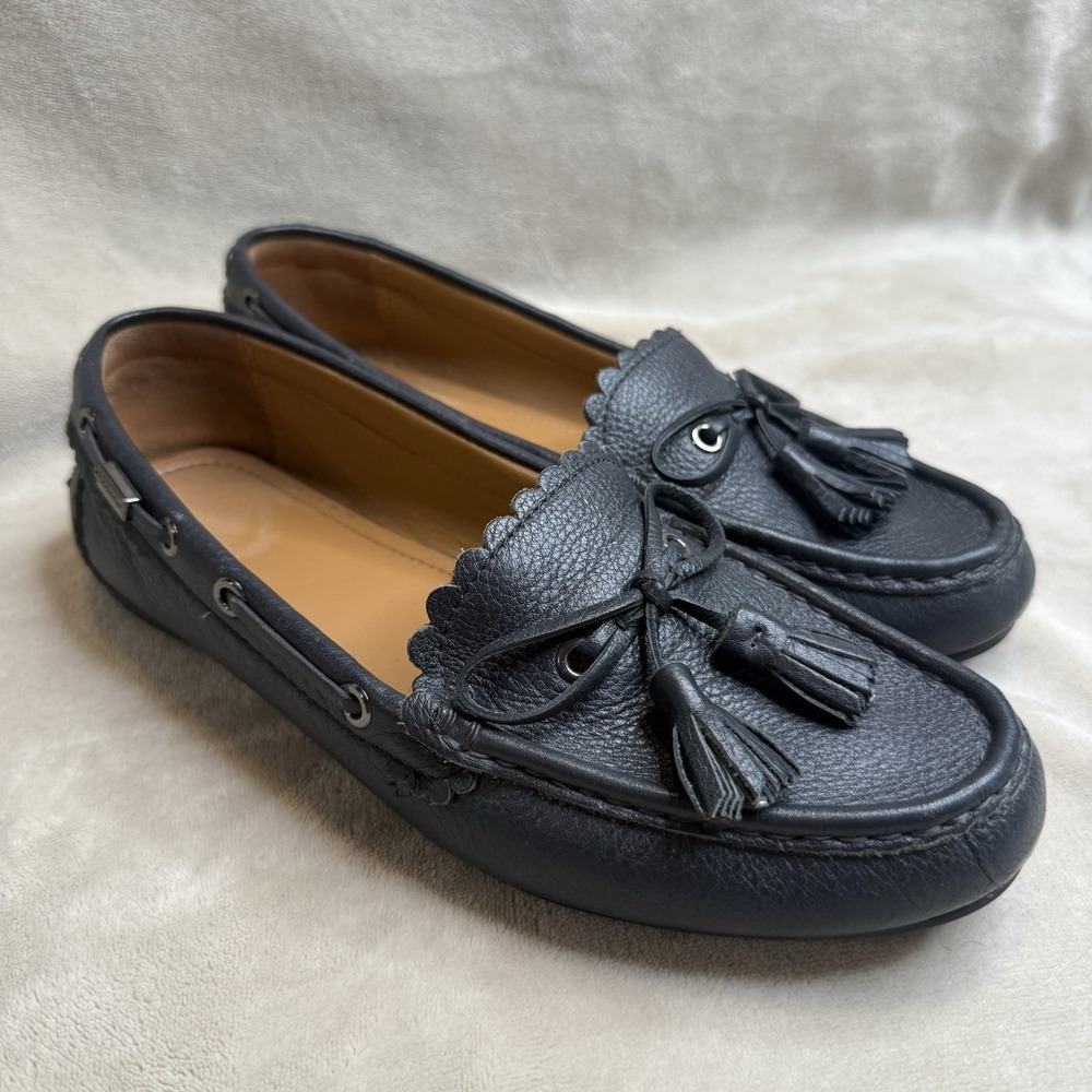 Women's Dark Navy Blue Coach Olympia Tassel Leather Loafers 10 Dress Work Shoes